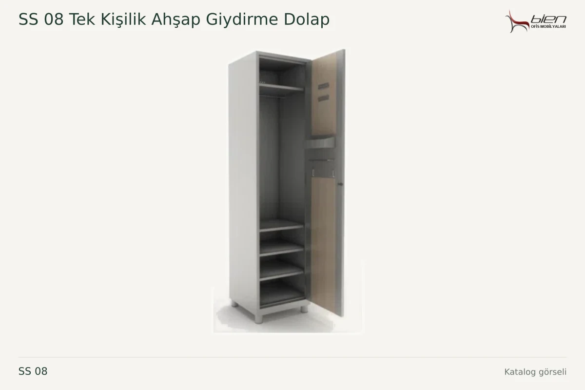 Bien SS 08 Tek Kişilik Ahşap Giydirme Dolap